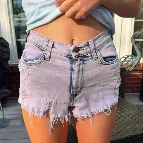 VIBRANT M. I. U. Denim Shorts Size S High-rise distressed w/ original distress - Picture 1 of 5